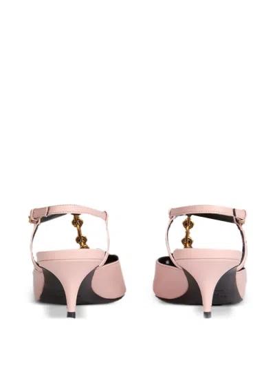 Balmain Sync Chain Kitten Slingbacks In Leather In Pink