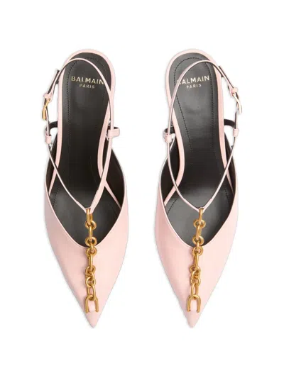Balmain Sync Chain Kitten Slingbacks In Leather In Pink