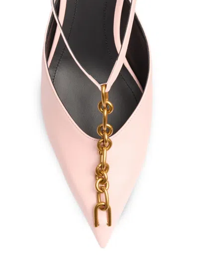 Balmain Sync Chain Kitten Slingbacks In Leather In Pink