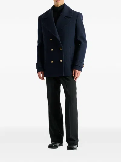 Balmain Double Breasted Coat Notch Lapels Buttons In Blue