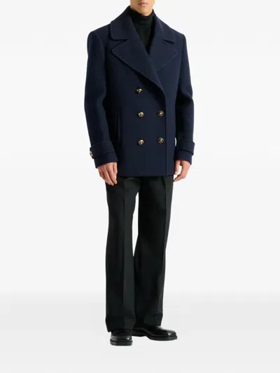 Balmain Double Breasted Coat Notch Lapels Buttons In Blue