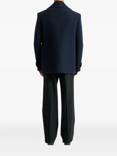 Balmain Double Breasted Coat Notch Lapels Buttons In Blue