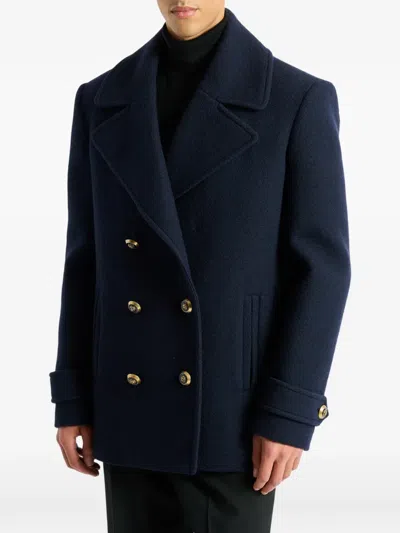 Balmain Double Breasted Coat Notch Lapels Buttons In Blue