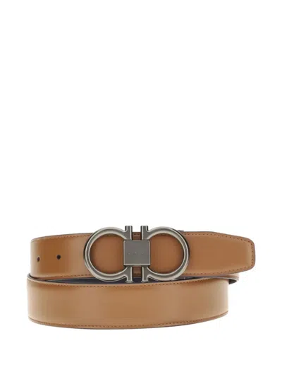 Ferragamo Brown Gancini Solid Reversible Belt In Brown