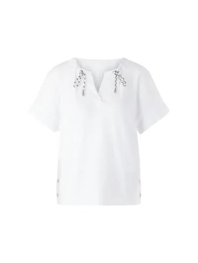 Marccain Drawstring-neck Side-button T-shirt In White