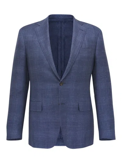 Canali Check-pattern Notched-lapel Blazer In Blue