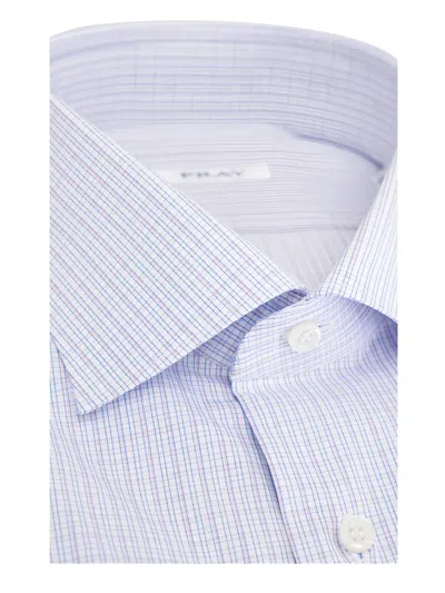 Fray Check-pattern Cutaway-collar Shirt In Blue