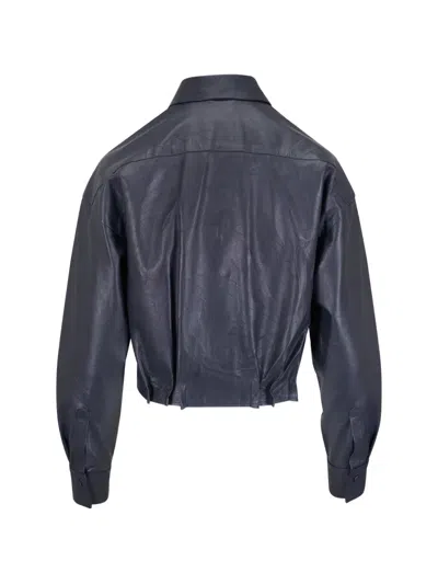 Odeeh Pleated Leather Jacket In Blue