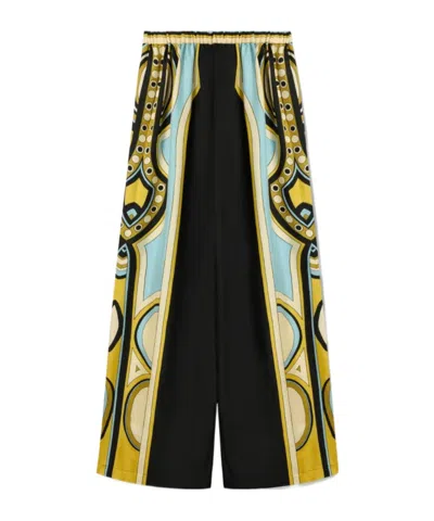 La Doublej Club Printed Silk Twill Wide-leg Pants In Black