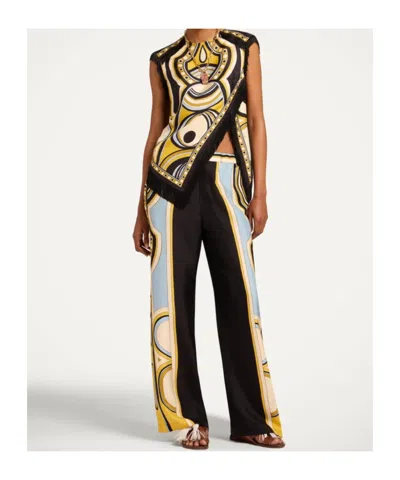 La Doublej Club Printed Silk Twill Wide-leg Pants In Black