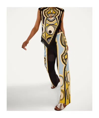 La Doublej Club Printed Silk Twill Wide-leg Pants In Black