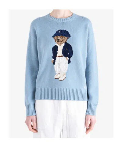 Polo Ralph Lauren Cotton Bear Long Sleeve Crew Neck Pullover Blue Note