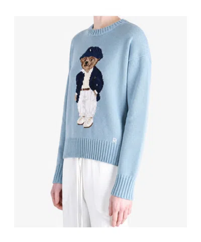 Polo Ralph Lauren Cotton Bear Long Sleeve Crew Neck Pullover Blue Note