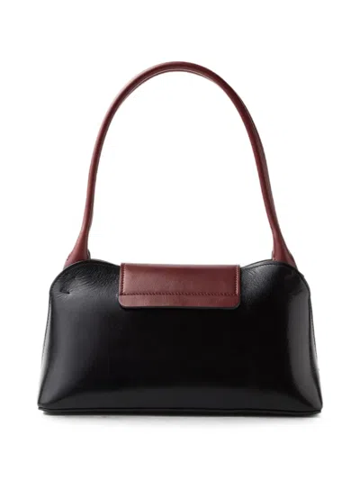 Versace Vivian Medium Two-tone Textured-leather Shoulder Bag In Black