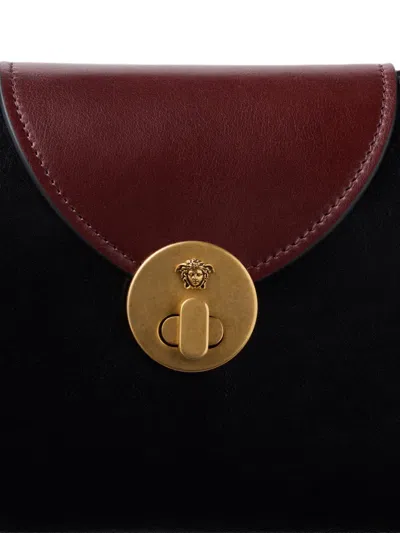 Versace Vivian Medium Two-tone Textured-leather Shoulder Bag In Black