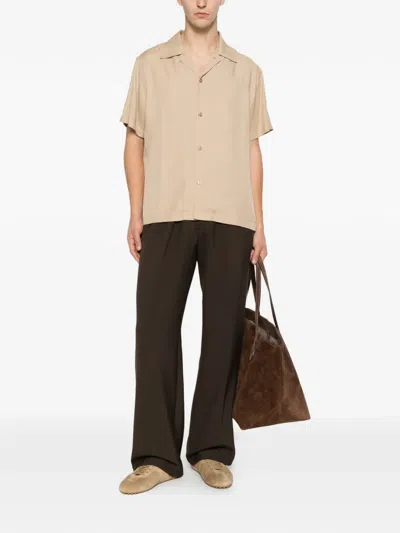 Sandro Shark-collar Short-sleeve Shirt In Brown