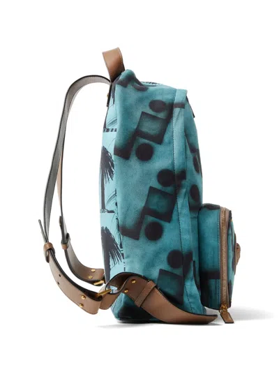 Versace Lou Printed Canvas Backpack In Blue