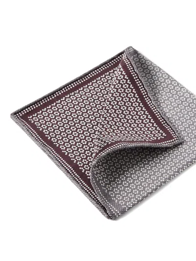 Brunello Cucinelli Silk Geometric Pattern Pocket Square In Gray