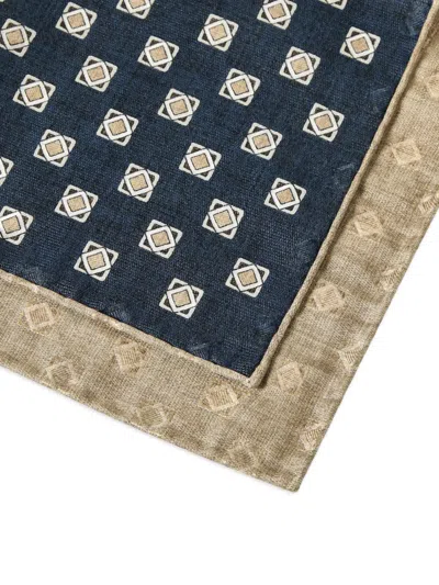 Brunello Cucinelli Silk Geometric-pattern Pocket Square In Blue