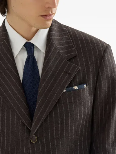 Brunello Cucinelli Silk Geometric-pattern Pocket Square In Blue