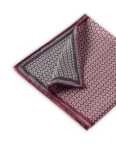 Brunello Cucinelli Silk Geometric-pattern Pocket Square In Red