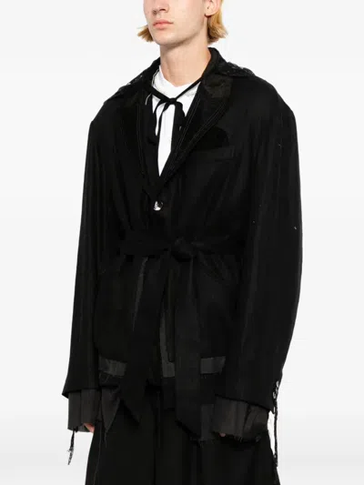 Midorikawa Belted Raw-edge Jacket In Black