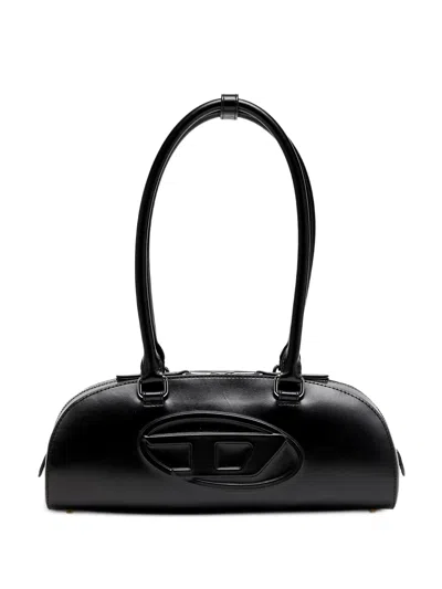 Diesel Elongated Bowling Dome Shoulder Bag In Smooth Black Leather