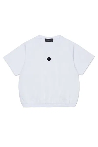 Dsquared2 Logo-embroidered Elasticated-hem T-shirt In White