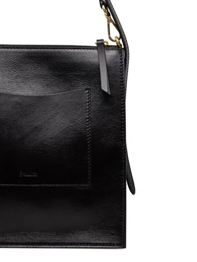 Pollini Logo-debossed Leather Shoulder Bag In Black