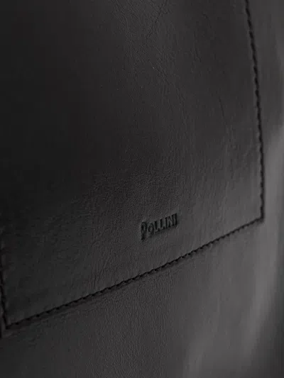 Pollini Logo-debossed Leather Shoulder Bag In Black