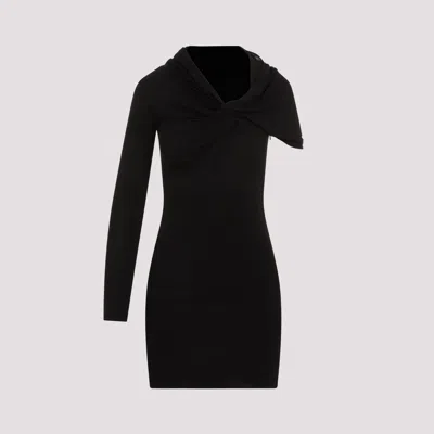 Saint Laurent Asymmetric Dress With Knot Detail In Black