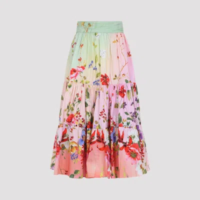 Roberto Cavalli Floral-print High-rise Gathered Midi Skirt In Multi