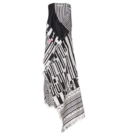 Etro Asymmetrical Silk Maxi Dress In Black - White