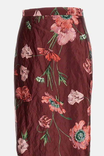 Erdem Floral-printed Satin Midi Pencil Skirt In Burgundy