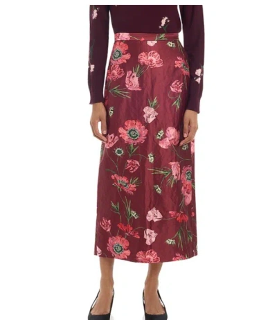 Erdem Floral-printed Satin Midi Pencil Skirt In Burgundy