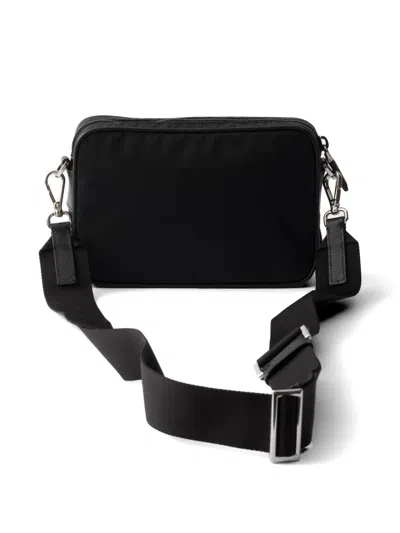 Prada Small Shoulder Bag With Adjustable Strap And Front Zip Pocket In Black