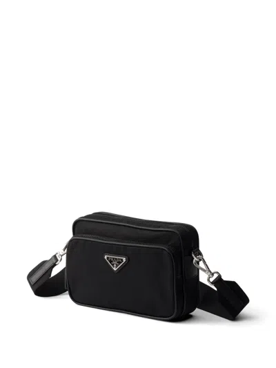 Prada Small Shoulder Bag With Adjustable Strap And Front Zip Pocket In Black
