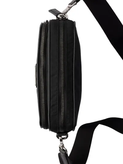 Prada Small Shoulder Bag With Adjustable Strap And Front Zip Pocket In Black