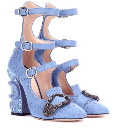 Gucci Queercore Embellished Leather Ankle Boots In Sky Blue