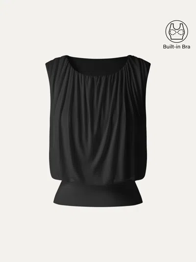 Oglmove Round Neck Gathered Sleeveless Bra Top In Black