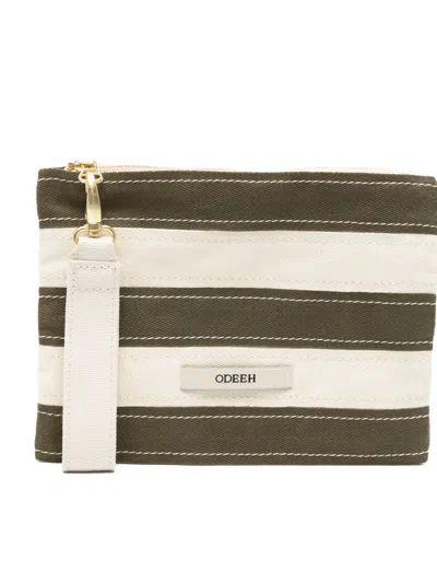 Odeeh Horizontal-stripe Logo-patch Clutch Bag In Multi