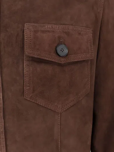 Amaranto Suede Flap-pocket Jacket In Brown