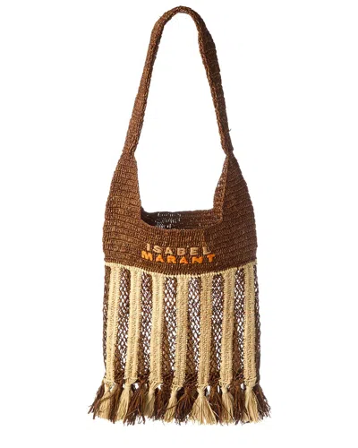 Isabel Marant Handwoven Raffia Tote Bag With Fringe And Logo Detail In Brown