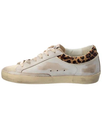 Golden Goose Super-star Sneakers In Suede With Worn Effect And Leopard Print Hairy Cow In White