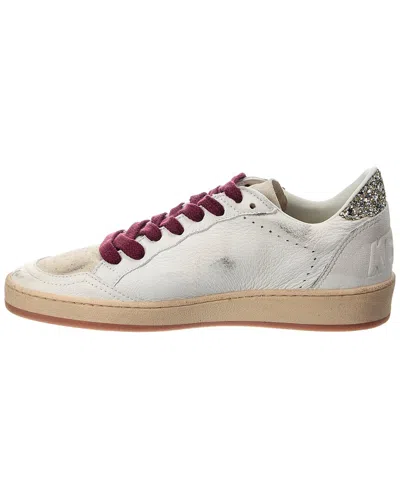 Golden Goose Ballstar White Low Top Sneakers With Glittered Star Patch On The Side And Glittered Heel With Logo L In Multi