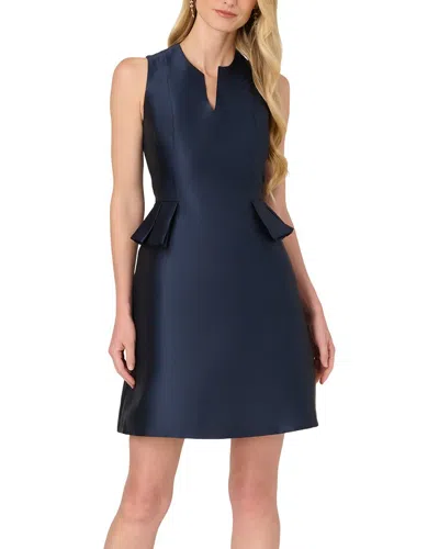 Adrianna Papell Sleeveless Mikado Peplum Short Dress In Midnight In Blue