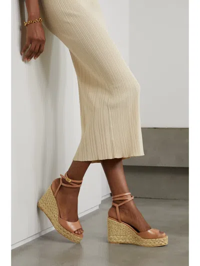 Stuart Weitzman Barelynude Leather Espadrille Wedge Sandals In Blue
