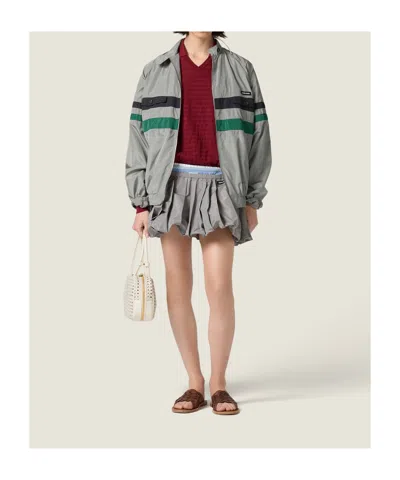 Miu Miu Striped Jacket Front Pockets Elasticated Cuffs In Gray