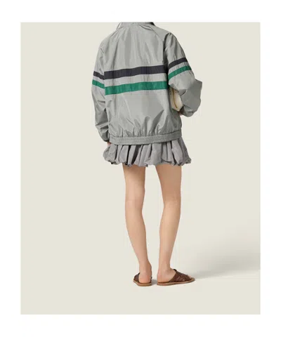 Miu Miu Striped Jacket Front Pockets Elasticated Cuffs In Gray
