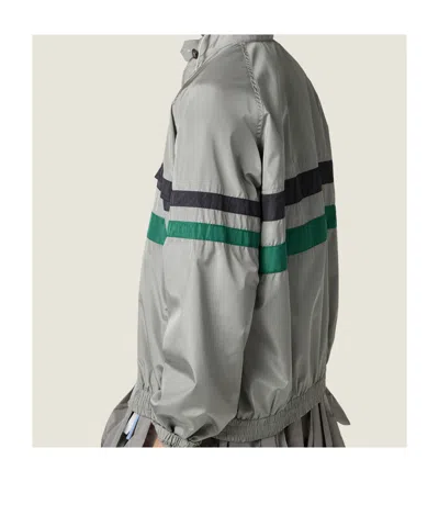 Miu Miu Striped Jacket Front Pockets Elasticated Cuffs In Gray
